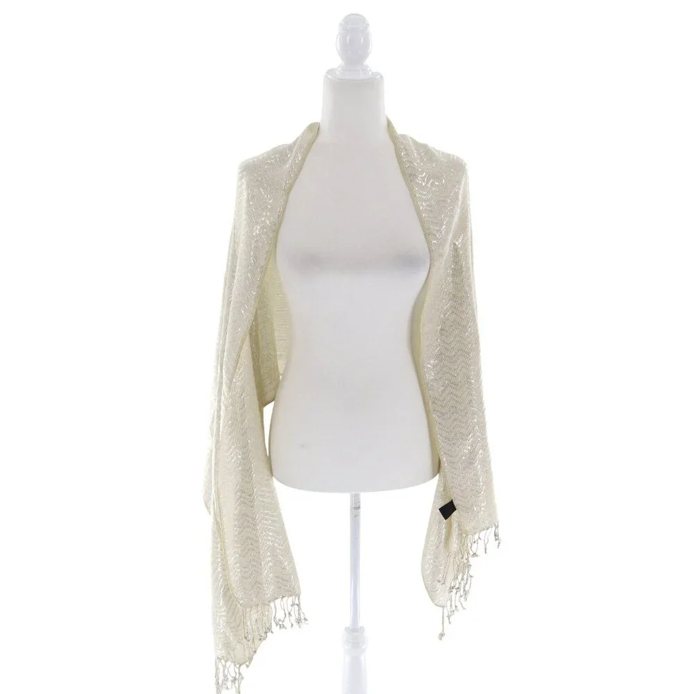 Shiny Shimmer Wrap Scarf Ivory Cruise NYE Versatile Festive Winter Ethereal Chic